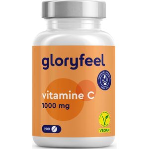 Vitamine C 1000mg - 200 Tabletten (7 maanden) - Ondersteunt het Huid, Zenuwstelsel en het Immuunsysteem - Laboratorium Getest, Hoge Dosering, Veganistisch en Zonder Additieven, made in Germany