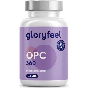 gloryfeel OPC druivenpitextract 360 capsules - 1.000 mg puur OPC per dagdosering + vitamine C - 95% echte OPC-gehalte - Gemaakt van originele Franse druiven - Veganistisch