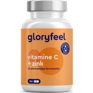 gloryfeel - Vitamine C 365 capsules - Hooggedoseerd met 1000 mg + 20 mg zink - Plantaardig gefermenteerd & gebufferd (pH-neutraal, zuurvrij, maagvriendelijk) - Laboratorium getest, veganistisch zonder toevoegingen, geproduceerd in Duitsland