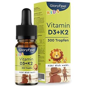 Vitamine D3 K2 druppels voor kinderen vanaf 4 jaar - 100% veganistisch gedurende 10 maanden - 500 IE vitamine D uit korstmos & 25Î¼g vitamine K - Zonder additieven, laboratorium getest in Duitsland