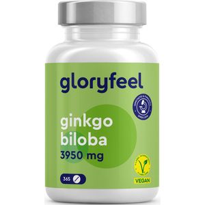 gloryfeel - Ginkgo Biloba 3950 mg - 365 tabletten hooggedoseerd - met flavonoglycosiden + terpenlactonen & vrij van ginkgozuur - 50:1 extract