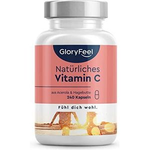 Natuurlijke vitamine C - 240 veganistische capsules - 400mg pure vitamine uit acerola en rozenbottel extract per dag - Laboratorium getest, hoog gedoseerd, zonder additieven