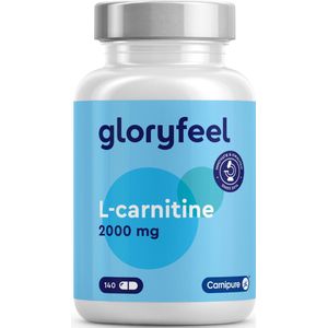 gloryfeel - L-Carnitine 2000 - Merkingrediënt Carnipure® van Lonza - 140 veganistische capsules - 2.000 mg pure L-Carnitine per dagdosering