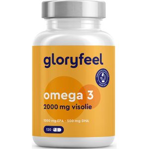 gloryfeel Omega 3 Visolie - 2000 mg - 120 capsules voor 2 maanden voorraad - 1000 mg EPA en 500 mg DHA (in triglyceridevorm)
