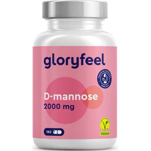 gloryfeel - D-Mannose hooggedoseerd - 2000 mg pure D-Mannose per dagelijkse portie - 180 capsules van plantaardige oorsprong - 100% veganistisch, laboratorium getest en zonder toevoegingen