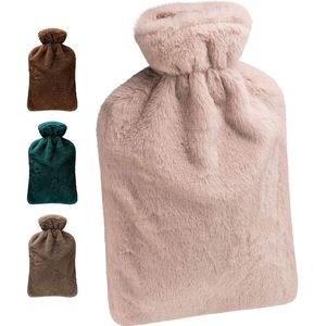 80 Oak NIEUW: Warmwaterkruik met hoes. 2 liter warmwaterkruik, warmwaterfles, bedfles. Ideaal voor kinderen en volwassenen (beige)