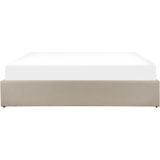 Gestoffeerd bed beige 180 x 200 cm linnen look met bedstee opvouwbaar praktisch universeel modern