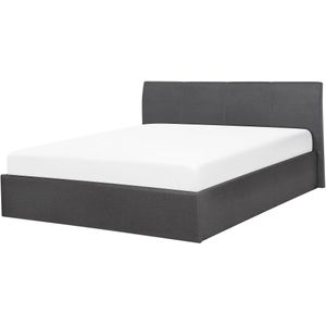Beliani - Polsterbett Grau Leinenoptik Bettrahmen mit Lattenrost 160x200 cm Bettkasten Hochklappbar Hohes Kopfteil Modern Skandi Schlafzimmer