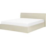 Bed frame beige tweepersoons 180 x 200 cm opberg ruimte met hoofdbord