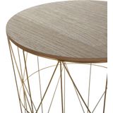 Bijzettafel licht hout verwijderbaar tafelblad goud metaal opslag draad mand geometrisch glamour