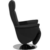 Relaxfauteuil zwart kunstleer verstelbaar grijs metalen onderstel pull-out voetenbankje hoge rug minimalistisch modern ontwerp