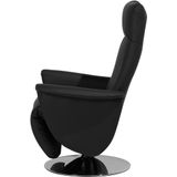 Relaxfauteuil zwart kunstleer verstelbaar grijs metalen onderstel pull-out voetenbankje hoge rug minimalistisch modern ontwerp