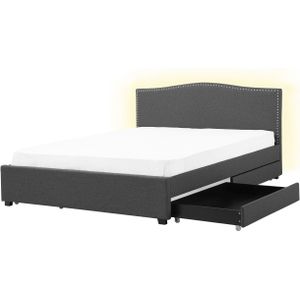 MONTPELLIER - Bed opbergruimte LED - Grijs - 160 x 200 cm - Polyester