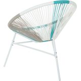 Balkonset wit/beige/blauw wicker staal set van 2 stoelen modern Mexicaanse stijl balkon terras tuinmeubel