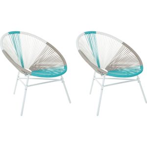 Beliani ACAPULCO  - Tuinstoel set van 2 - Wit/Beige/Turquoise - PE rotan