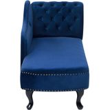 Beliani NIMES - Chaise longue in Blauw Fluweel | Chesterfield Woonkamer Chaise