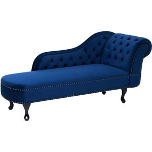 Beliani NIMES - Chaise longue in Blauw Fluweel | Chesterfield Woonkamer Chaise