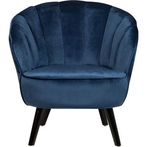Fauteuil donkerblauw fluweel stoffen bekleding glamour schelp rug accent stoel
