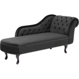 Beliani NIMES - Chaise longue in Zwart Fluweel: Comfortabele en stijlvolle Chesterfield