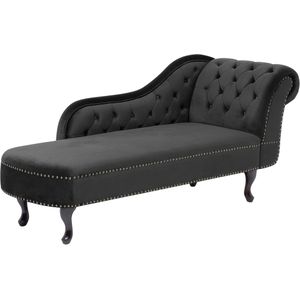 Beliani NIMES - Chaise longue in Zwart Fluweel: Comfortabele en stijlvolle Chesterfield