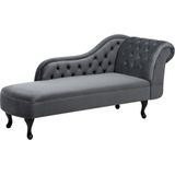 Beliani NIMES - Chaise longue-grijs-Fluweel: Comfortabele Chesterfield Chaise