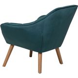 Fauteuil blauwgroen fluweel stoffen bekleding glamour accent stoel met houten poten