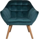 Fauteuil blauwgroen fluweel stoffen bekleding glamour accent stoel met houten poten