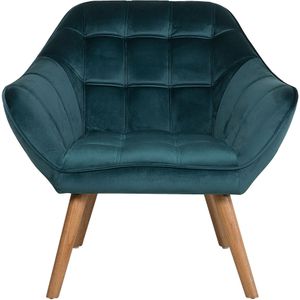 Fauteuil blauwgroen fluweel stoffen bekleding glamour accent stoel met houten poten