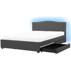 MONTPELLIER - Bed opbergruimte LED - Donkergrijs - 180x200 cm - Stof