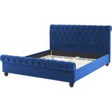 AVALLON - Tweepersoonsbed - Blauw - 160 x 200 cm - Fluweel