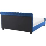 AVALLON - Tweepersoonsbed - Blauw - 160 x 200 cm - Fluweel