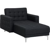 Chaise longue donkergrijs polyester getuft metalen poten verstelbare rugleuning