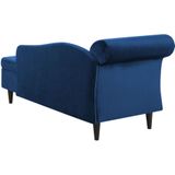 Beliani LUIRO - Chaise longue in blauw fluweel | Traditionele stijl | Opbergruimte | Comfortabele zitting | 160x77x70 cm