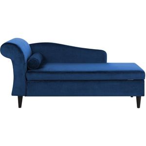 Beliani LUIRO - Chaise longue in blauw fluweel | Traditionele stijl | Opbergruimte | Comfortabele zitting | 160x77x70 cm