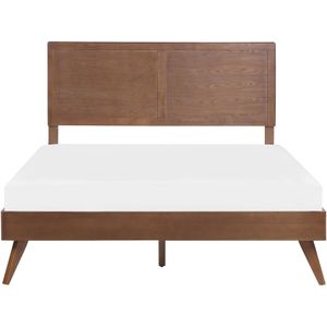 Tweepersoons bed donker MDF 160 x 200 cm frame met hoofdbord en lattenbodem