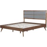 Tweepersoons bed donker MDF 180 x 200 cm frame met gestoffeerd hoofdbord en lattenbodem