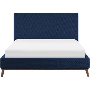 Gestoffeerd bed fluweel stof blauw 140 x 200 cm met lattenbodem gewatteerd hoofdbord modern