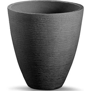 Spetebo bloempot ribbeldesign, 39 x 42 cm, kunststof, rond, voor binnen en buiten, antraciet, 42 cm