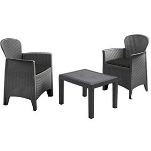 Spetebo Rotan tuinmeubelset antraciet - 2 stoelen met kussens + tuintafel - balkon set zitgroep rotan set