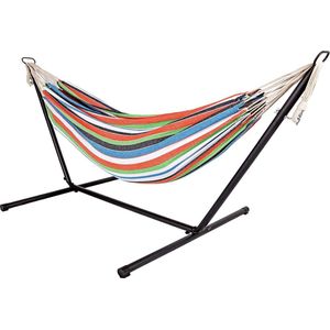 Outdoor dubbele hangmat met frame - 285x120x110 cm - staafhangmat voor 2 personen - tot 150 kg belastbaar (Vibrant Striped)