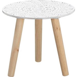 Kleine bijzettafel 30x30 cm - wit/naturel met decoratie - decoratieve houten tafel salontafel salontafel bloemenkruk
