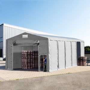 Lagerzelt 8x12 m Zelthalle Industriezelt mit Oberlicht 3,6m Seitenhöhe pvc Plane 850 n grau 100% wasserdicht mit Hochziehtor