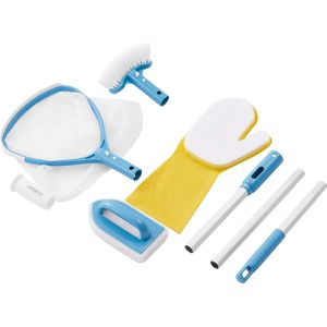 Arebos Spa Zwembad Schoonmaak Set 5-delig | Zwembad Onderhoud Set Compleet met Skimmer Net, Spons Borstel, Scrubber Pad, Spons Handschoen & Telescopische Staaf