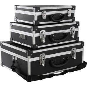 AREBOS Set Van 3 Aluminium Koffers in Zwart Voor Werkplaats,Auto,Hobby,Magazijin