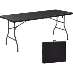 AREBOS Klaptafel - Inklapbare tafel - Campingtafel - Vouwtafel - Weerbestendig - Zwart - 182 × 74 × 74 cm - 6 personen