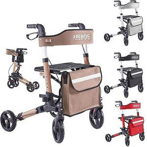 AREBOS Aluminium Rollator Lichtgewicht Rollator Loophulp Staphulp Loopwagen | Medical opvouwbare lichtgewicht rollator carbon | Inklapbaar | belasting tot 136 kg | Bruin