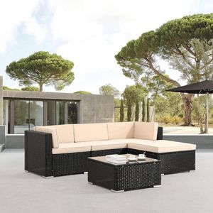 AREBOS - Loungesets - 4 personen - Loungeset Tuinmeubels - Loungeset Balkon - Lounge Set - Incl. zitkussen - UV-bestendig polyrotan - tafel met glasplaat - vrij te combineren