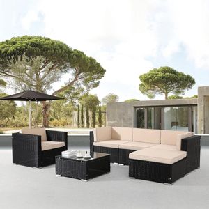 AREBOS - Loungesets - 5 personen - Loungeset Tuinmeubels - Loungeset Balkon - Lounge Set - Incl. zitkussen - UV-bestendig polyrotan - tafel met glasplaat - vrij te combineren