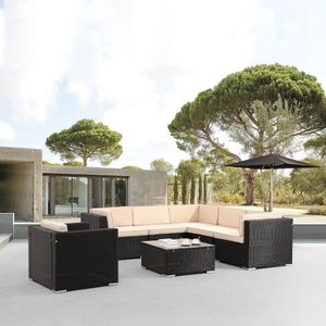 AREBOS - Loungesets - 6 personen - Loungeset Tuinmeubels - Loungeset Balkon - Lounge Set - Incl. zitkussen - UV-bestendig polyrotan - tafel met glasplaat - vrij te combineren