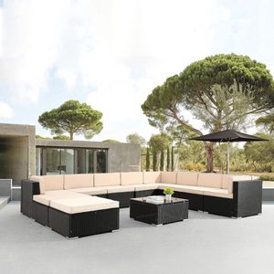 AREBOS - Loungesets - 10 personen - Loungeset Tuinmeubels - Loungeset Balkon - Lounge Set - Incl. zitkussen - UV-bestendig polyrotan - tafel met glasplaat - vrij te combineren
